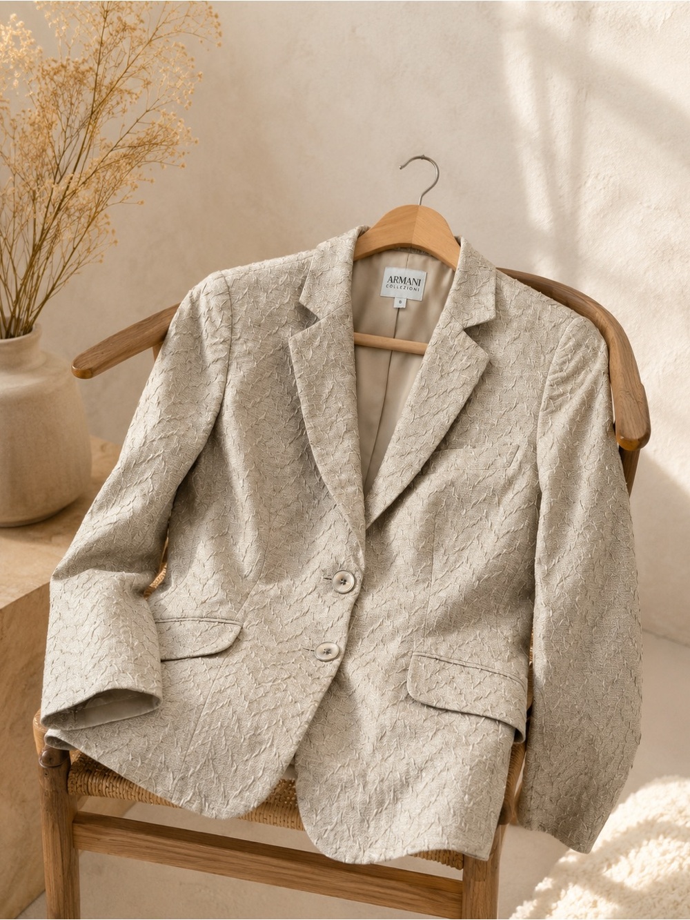 Armani Collezioni Textured Metallic Blazer Jacket Size 8 | Silver Champagne